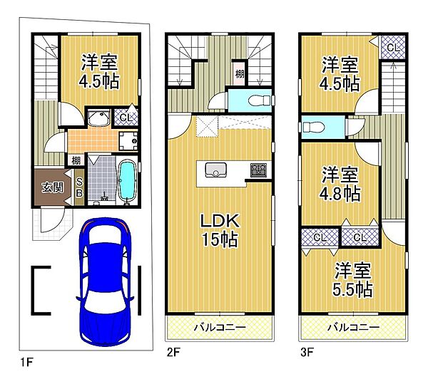 ※建築プラン（建物価格2,380万円、102.26平米、4LDK、木造3階建）