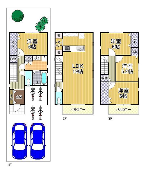 ※建築プラン（建物価格2,280万円、115.44平米、4LDK、木造3階建）