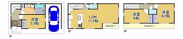 ※建築プラン（建物価格2,380万円、94.77平米、3LDK、木造3階建）