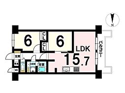 パルムハウス江坂 2LDKの間取図画像