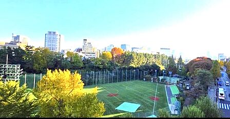 都会の喧騒を忘れさせる緑豊かな区立外濠公園を一望。鮮やかな胃腸が彩るグラウンドと遠くにそびえる都心のビル群との美しいコントラストが魅力。四季折々の移ろいを感じる心安らぐ贅沢な眺望です。