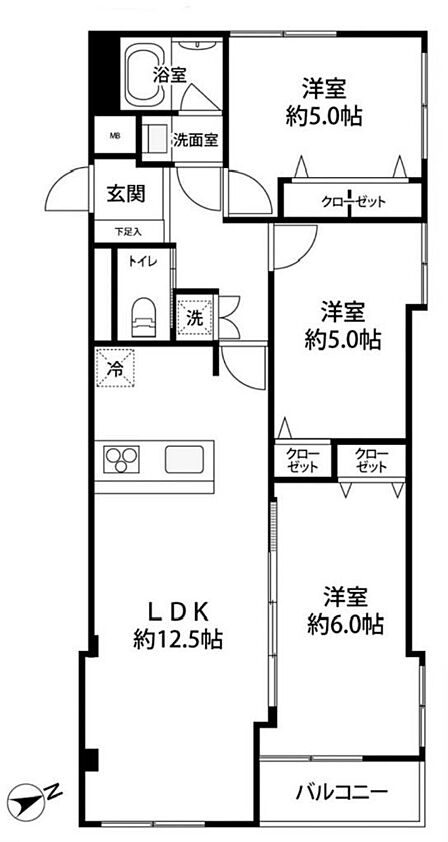 居住性を重視した、使い勝手の良い間取り図。各居室の配置やスムーズな生活動線が計算されており、家具のレイアウトもしやすい実用的な設計が魅力の住まいです。