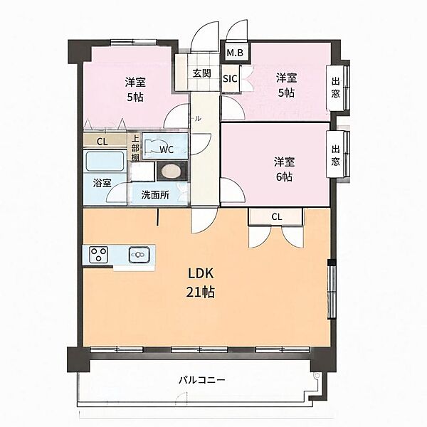 3LDK、専有面積78.93m2。和室をリビングに取り込み、開放的な大きなLDKへとリノベーションされています。