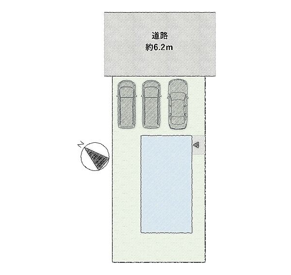 前面6.2m道路×駐車3台。将来も使いやすい安心の敷地設計。
