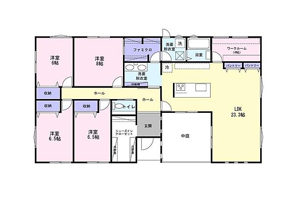 広い敷地にどんな住まいを描けるのか、間取りの一例としてご覧ください。