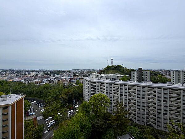 建物の先まで広がる街並みを見渡せ、住戸の高さを実感できる景色です！