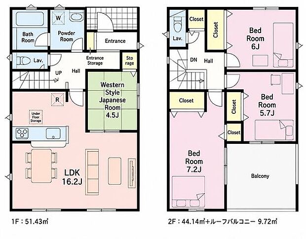 3号棟　4LDK　敷地面積126.05m2　延床面積95.57m24LDKで家族の暮らしをしっかり支えるゆとりのある間取りです