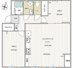 相武台団地1613号棟 2LDKの間取図画像