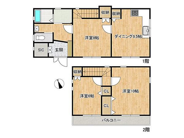 【間取図】3DKの2階建てのお家です。