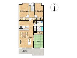 サンハイツ中央台B棟 3LDKの間取図画像