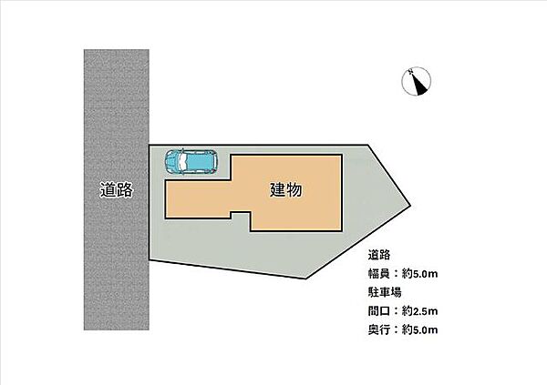 【区画図】1台分の駐車スペースがあります。前面道路の交通量は少ないため、安心して駐車できます。