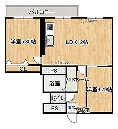 新琴似ハイツ 2DKの間取図画像