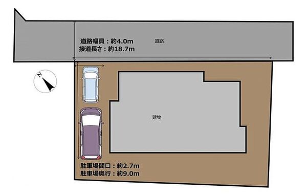 【区画図】縦列2台の駐車場がございます。