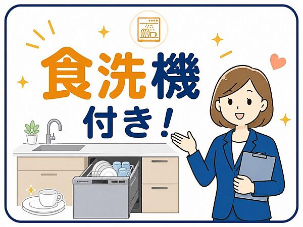食洗機付きで、毎日の家事負担を軽減できます。食後の片付け時間を短縮し、家族時間や自分の時間をゆっくり確保しやすい設備です。