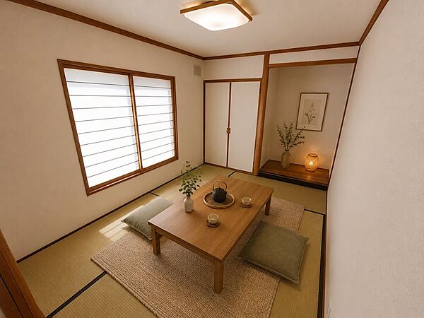 【リフォーム完成】和室は、畳表替え、クロス張替え、照明器具を行いました。