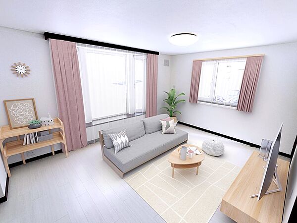 【リフォーム済】実際のリビングに家具をCGで合成したものです。※家具は付いておりません。
