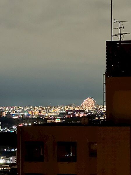 夜景♪万博公園付近の花火が見えます！