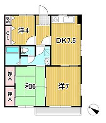 タジリシーサイドヴィラD 3DKの間取図画像