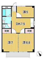 テクノハイム本宿梅の棟 3DKの間取図画像