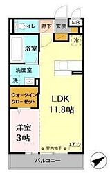 コスモパークC 1LDKの間取図画像