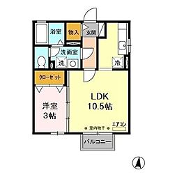 ヴィラドエル 1LDKの間取図画像