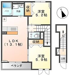 オークヴィレッヂ 2LDKの間取図画像