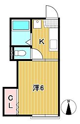くがやコーポE 1Kの間取図画像