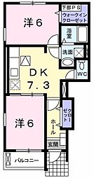 メゾンヒルズ・モトミヤ2 2DKの間取図画像
