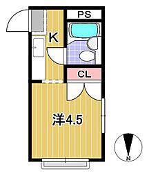 鯨岡ハイツ 1Kの間取図画像