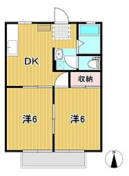 メールハイツB 2DKの間取図画像