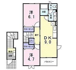 メゾン・リヴァーサイド 2DKの間取図画像
