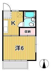 コーポホソダ 1Kの間取図画像