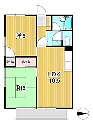 サンハイツ大沼 2LDKの間取図画像
