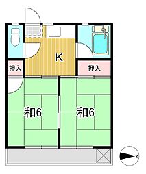 関アパート 2Kの間取図画像