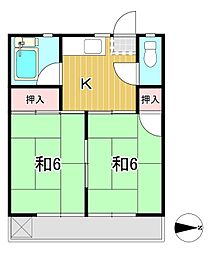 関アパート 2Kの間取図画像
