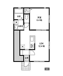 カーサ小田栄 1LDKの間取図画像