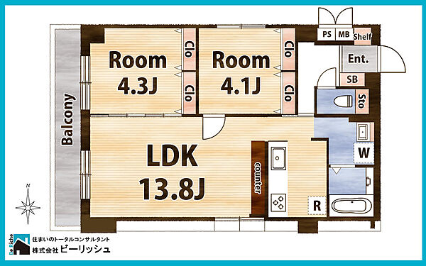 【リノベーションプラン 完成予想間取図】間取り 1R→2LDKに変更リノベーション費用概算 400万円