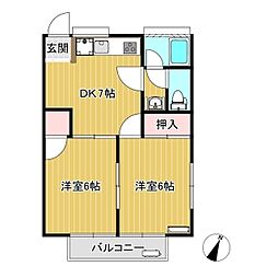 シティハイツ小原 2DKの間取図画像