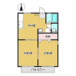 第5ASKコーポ 2DKの間取図画像