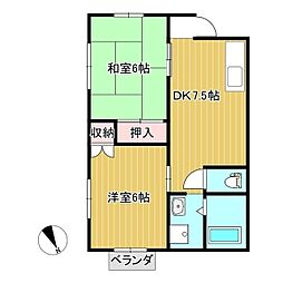 エクセレント林田 2DKの間取図画像