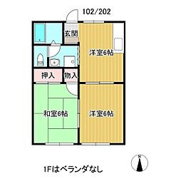 プレジュール河辺 2DKの間取図画像