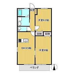 エーデルハイムC 2DKの間取図画像