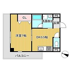 YKK西町 1DKの間取図画像