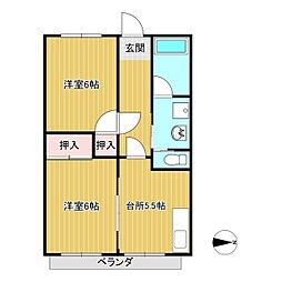 朝日ケ丘コーポ 2DKの間取図画像