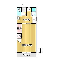 カレント弥生1号棟 1DKの間取図画像