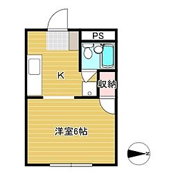 カレント弥生2号棟 1DKの間取図画像