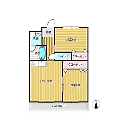 ウイング21東一宮A 2LDKの間取図画像