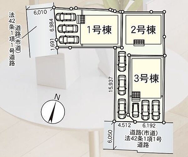 区画図：並列駐車３台可能♪