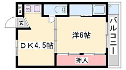 ビレッジハウス今在家2号棟 1DKの間取図画像