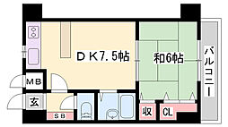 D-スクウェア加古川 1DKの間取図画像